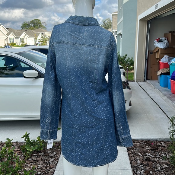 ABS BY ALLEN SCHWARTZ OVERSIZED DENIM SHIRT TOP SIZE S MSRP $69.00 NWT - Picture 3 of 9